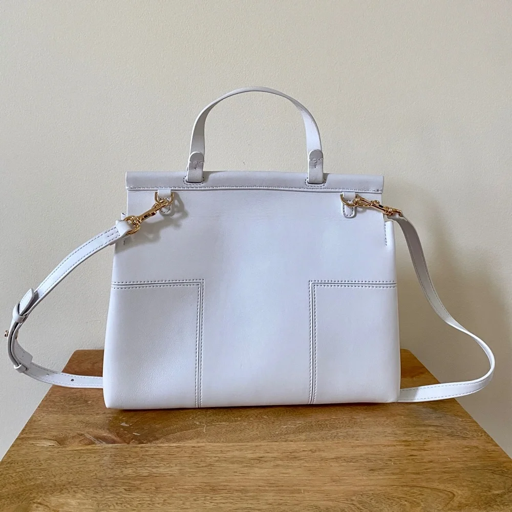 Tory Burch White Block T Leather Satchel Bag